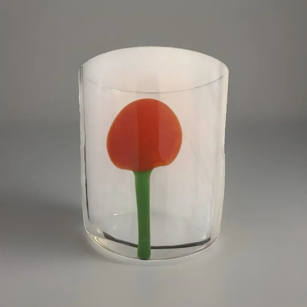 New Carlo Moretti Murano BoraGlass Bud Vase Tumbler Simple Red Flower Signed
